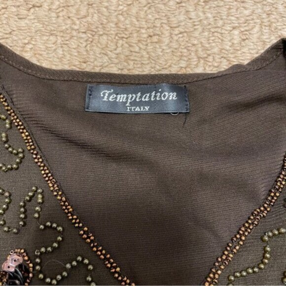 Vintage Embellished Sequin Sleeveless Top Brown - Picture 9 of 11